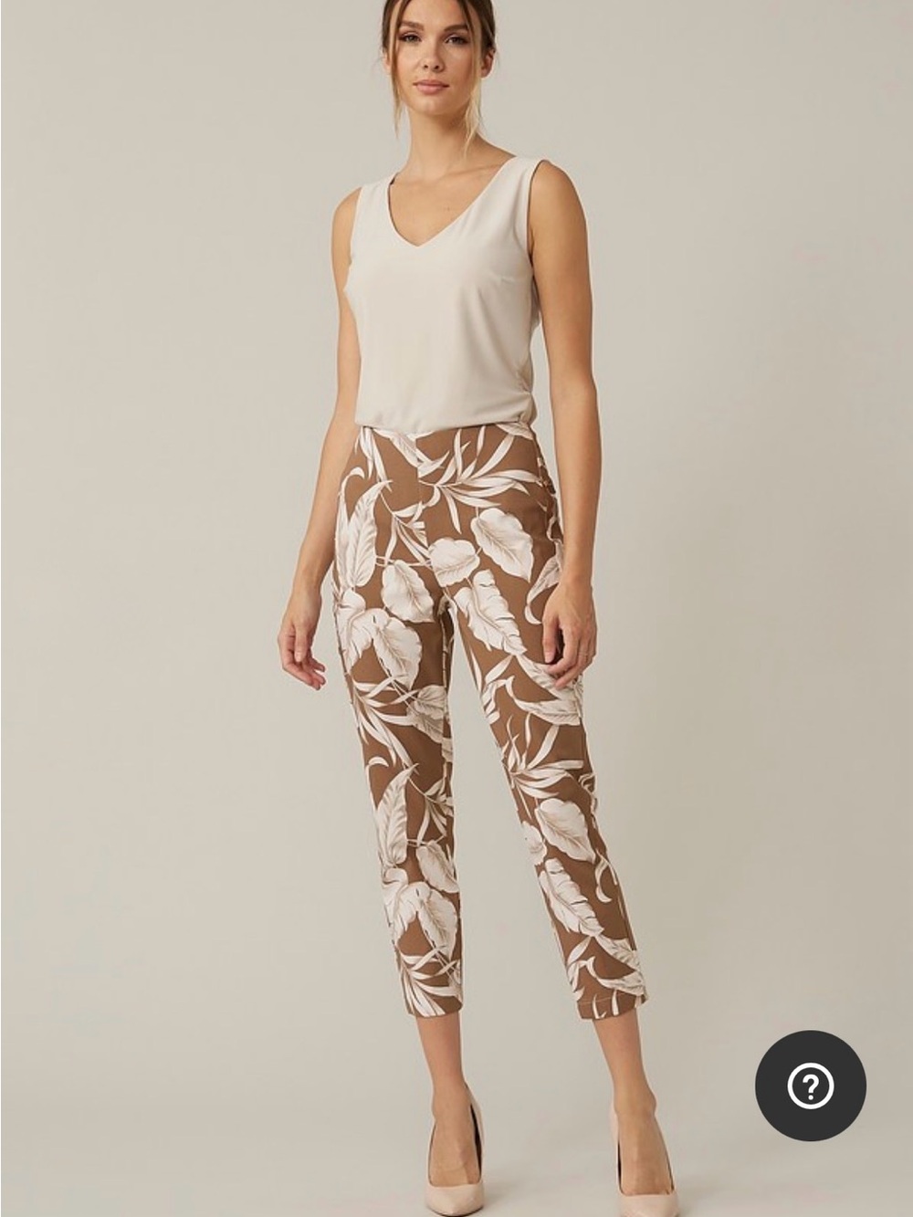 New Joseph Ribkoff Palm Trendy Pull On Capri Brown / White Tropical Pants Sz 12